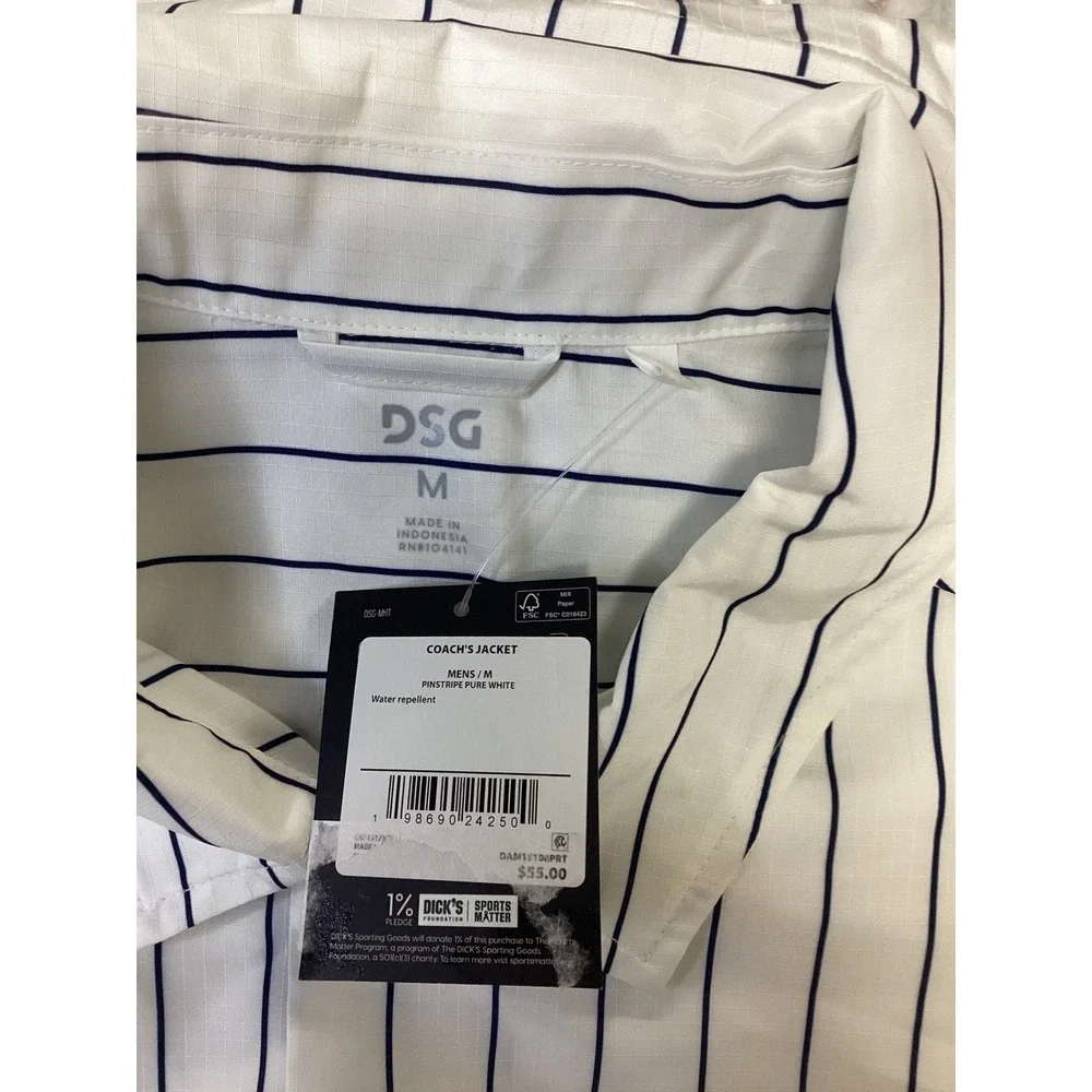 DSG Mens Coachs‎ Jacket Pinstripe Pure White Water Repellent Size Medium NWT